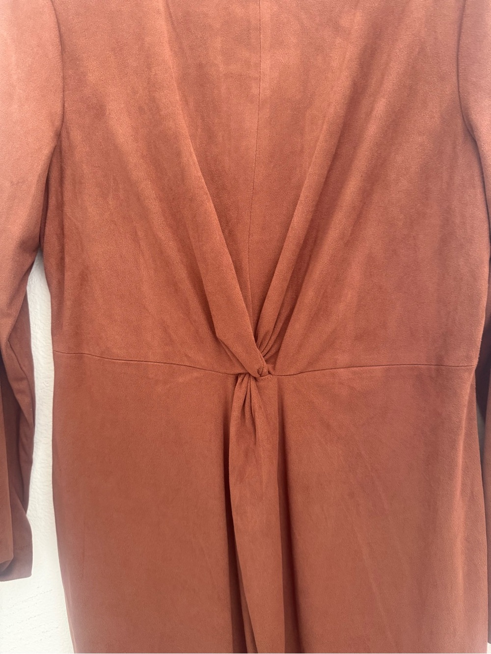 Classic faux suede Twist-Front Long-Sleeve Sheath Dress in Rust NWOT - Picture 4 of 6